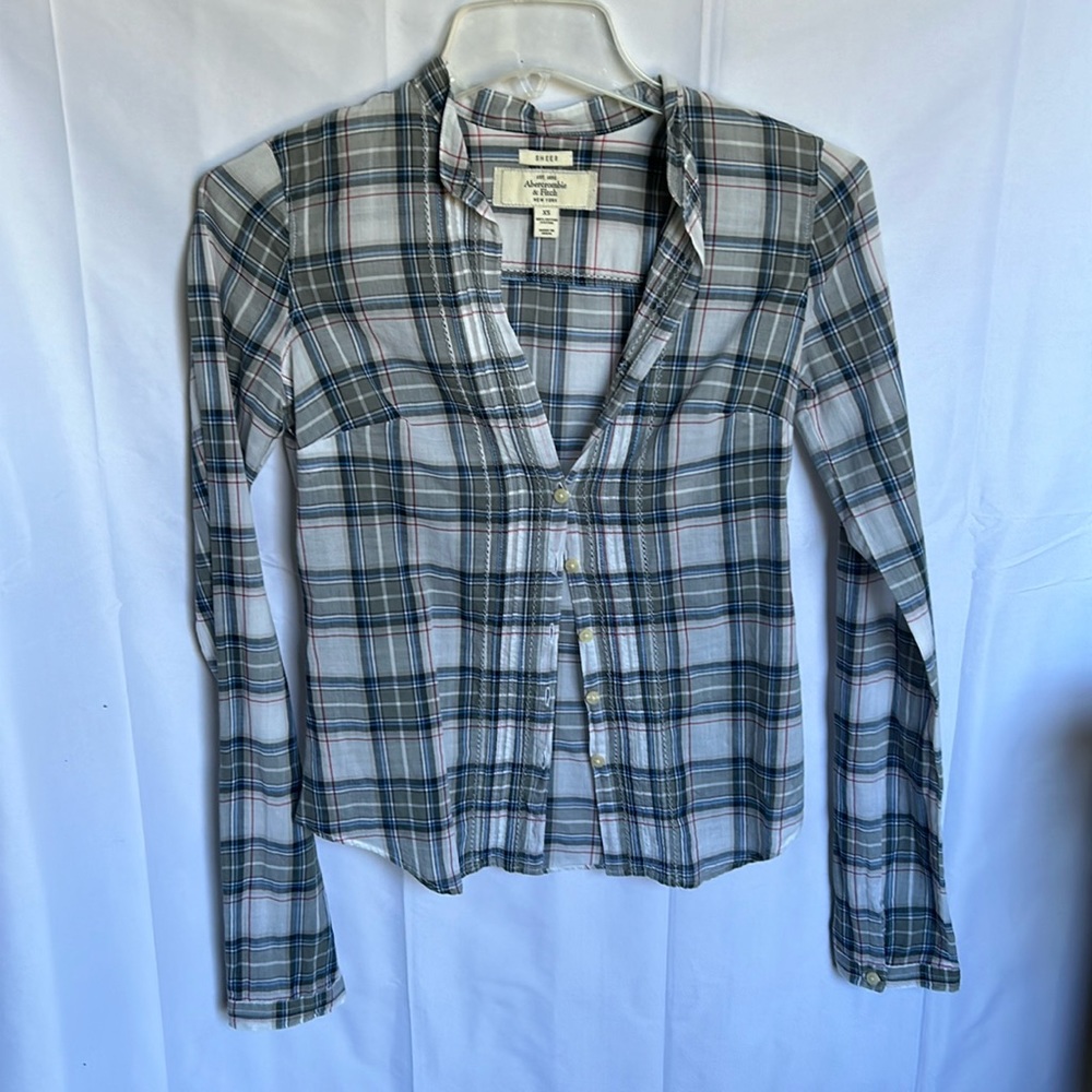 Abercrombie XS sheer plaid button down